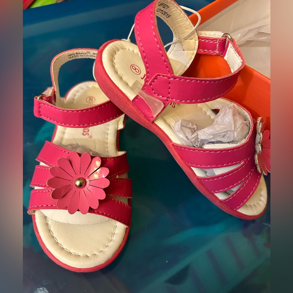 Jelly Beans Fuschia Real Style Sandal with Flower Embellishment Toddler Size 8